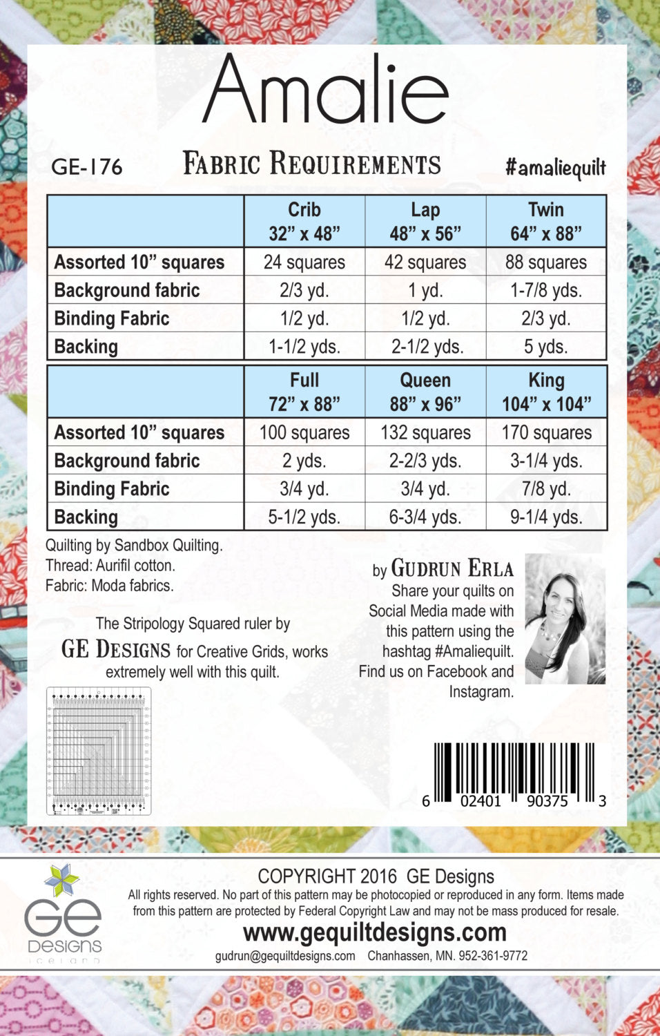 Amalie 10" Square Pattern 176 Pattern GE Designs