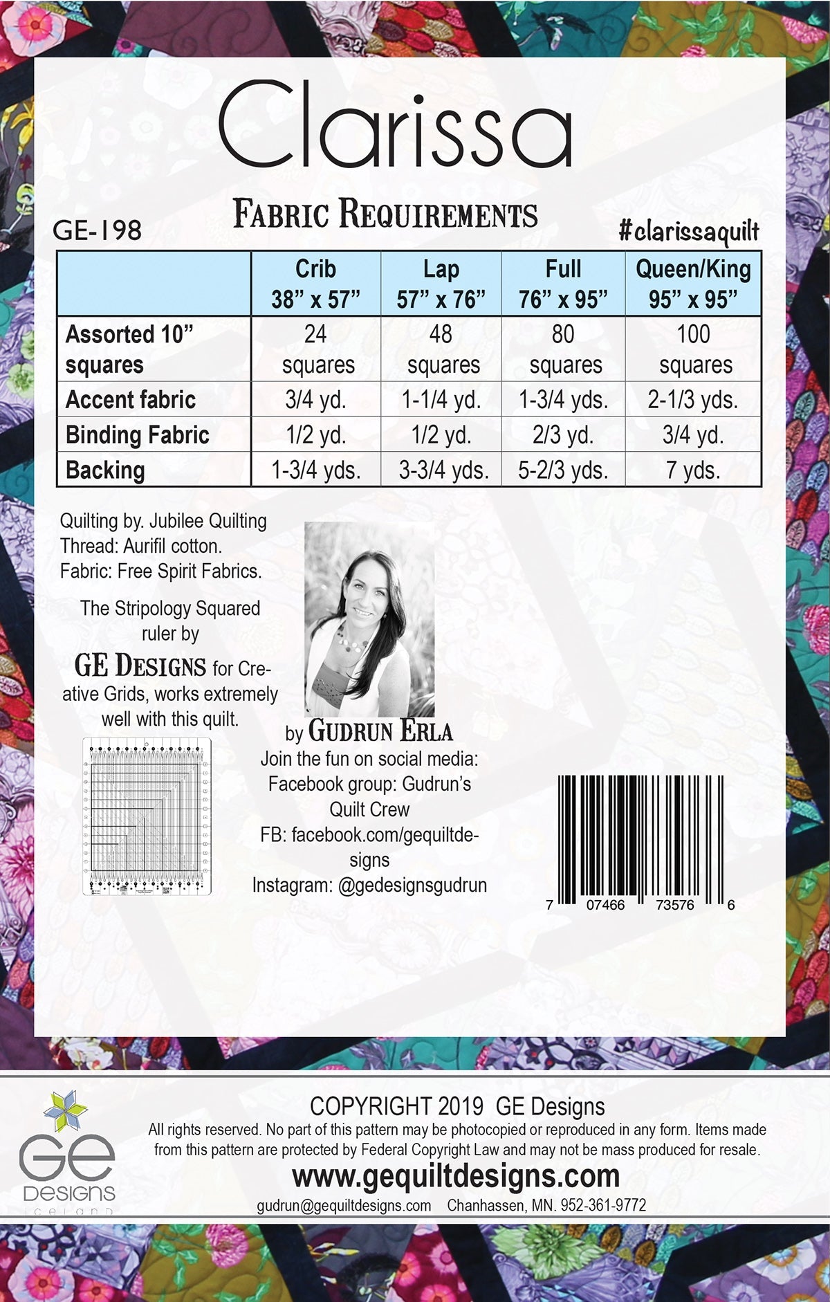 Clarissa - 10" Square Pattern 198 Pattern GE Designs
