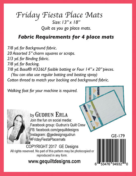 Friday Fiesta Place Mats Pattern 179 Pattern GE Designs