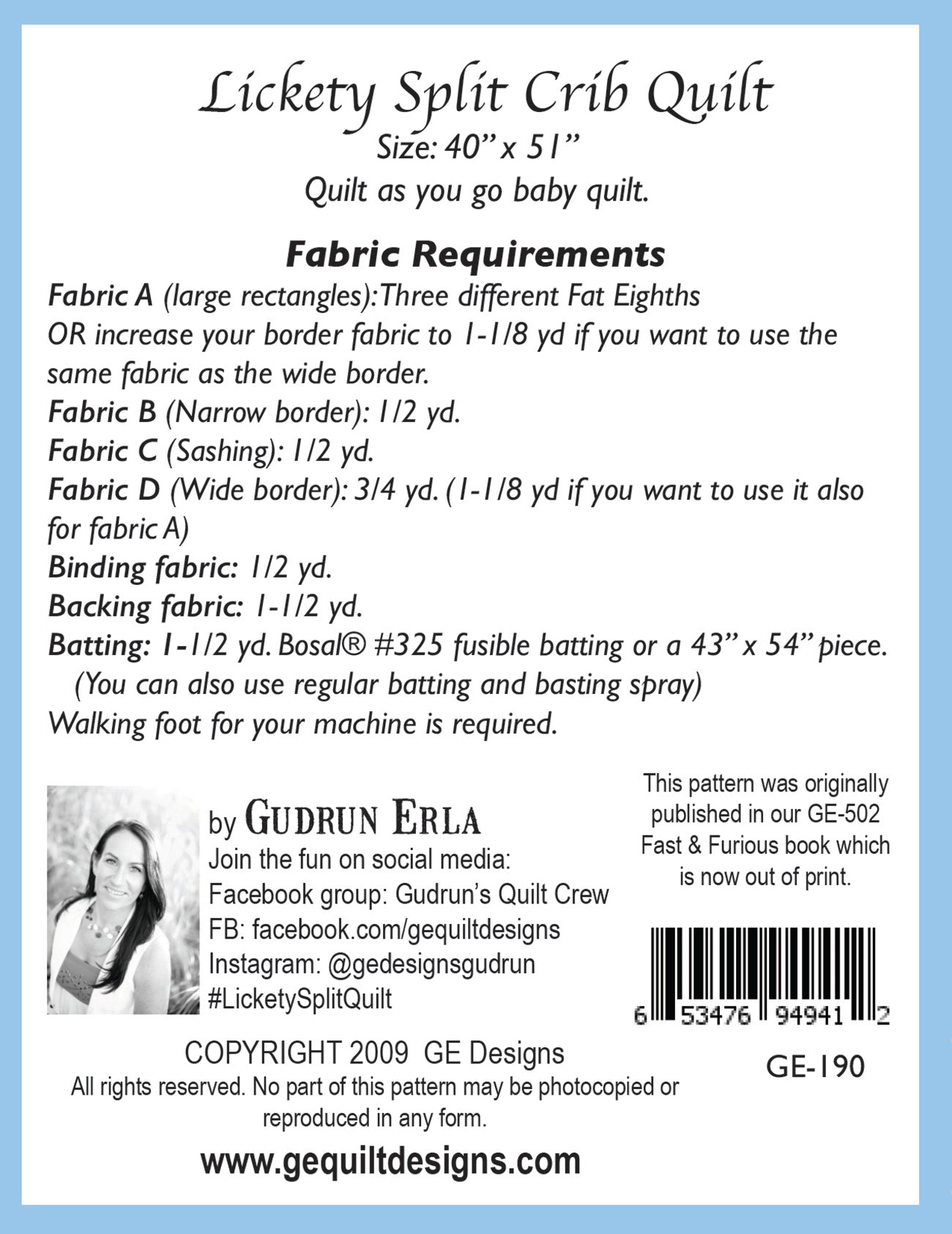 Lickety Split Crib Quilt Pattern 190 Pattern GE Designs