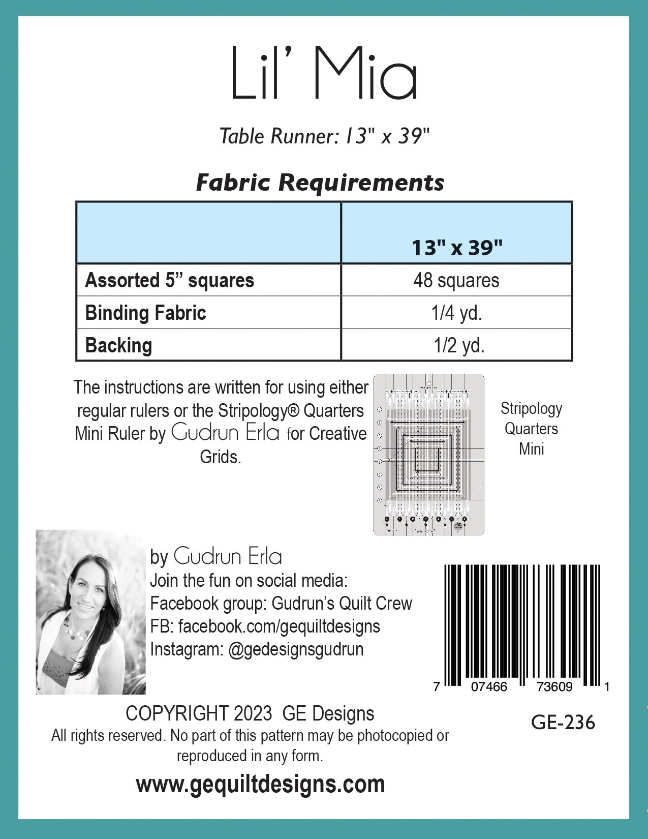 Lil' Mia - Table runner pattern 236 Pattern GE Designs
