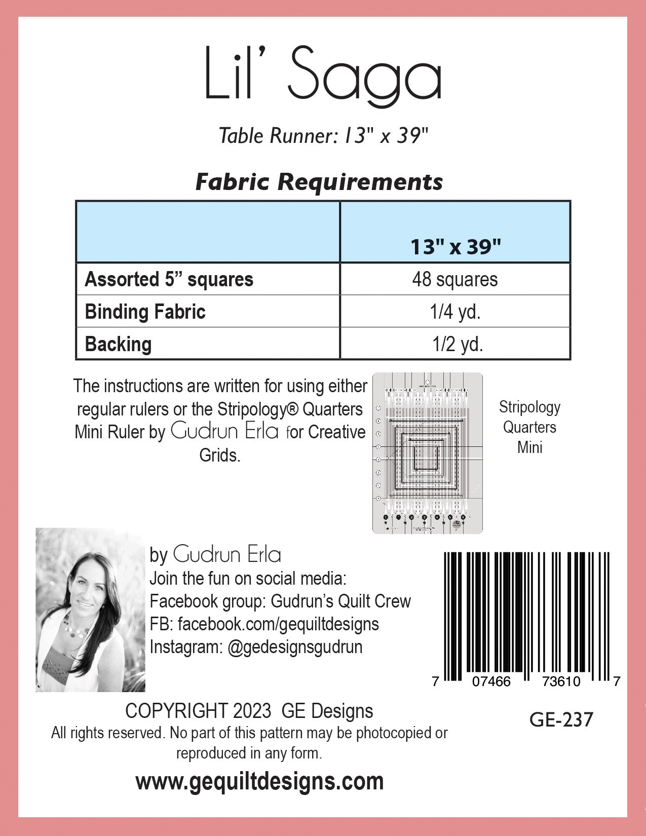 Lil' Saga - Table runner pattern 237 Pattern GE Designs