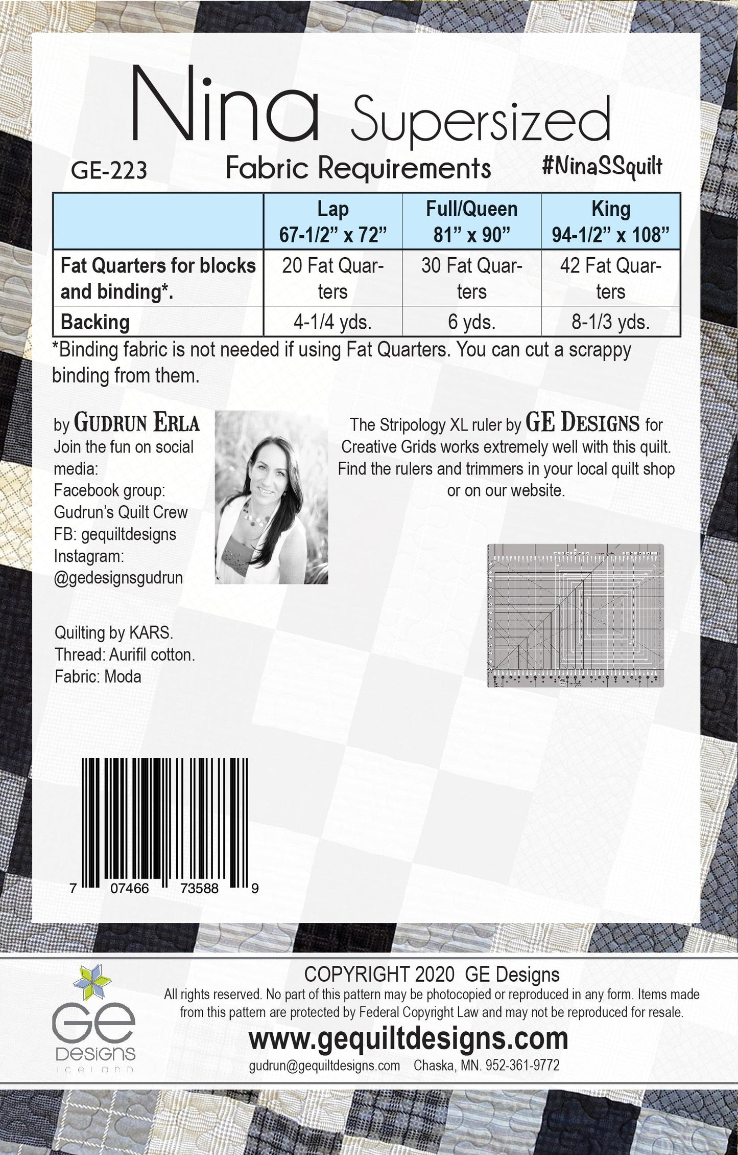 Nina Supersized - Fat Quarter Pattern 223 Pattern GE Designs