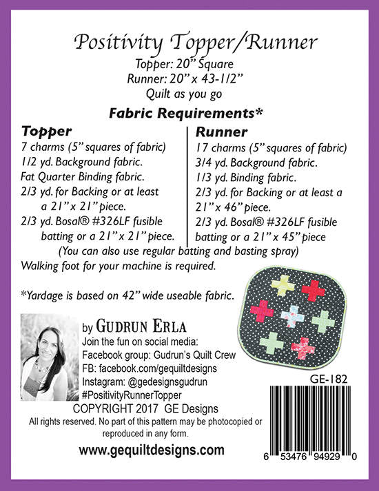Positivity Table Runner & Topper Pattern 182 Pattern GE Designs