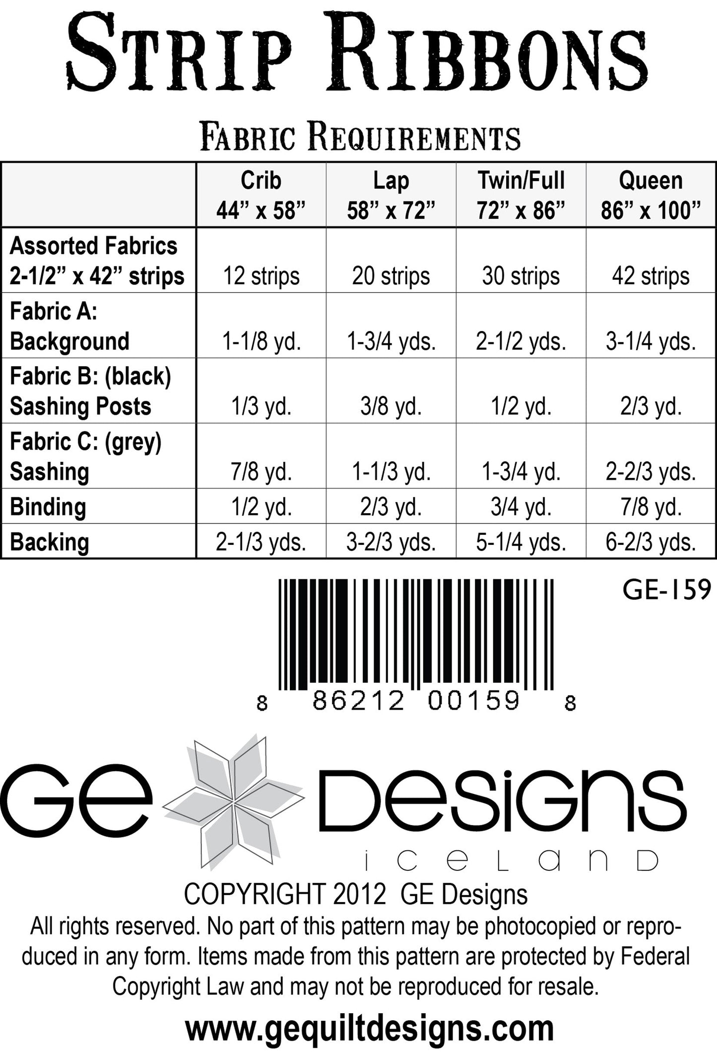 Strip Ribbons Pattern 159 Pattern GE Designs