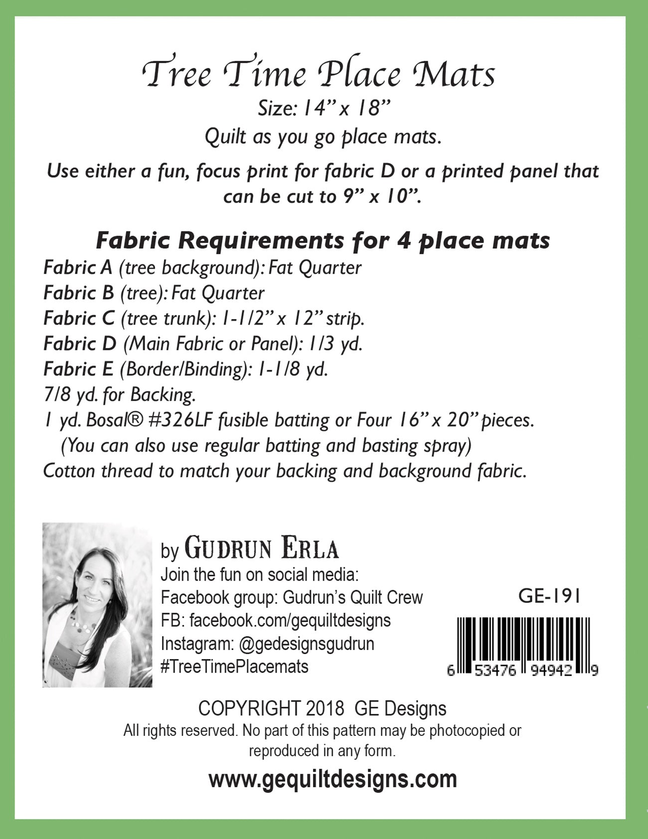 Tree Time Place Mats Pattern 191 Pattern GE Designs