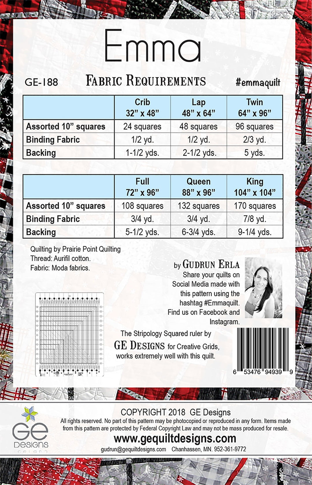 Emma - 10" Square Pattern 188 Pattern GE Designs   