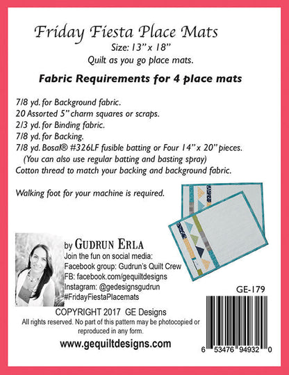 Friday Fiesta Place Mats Pattern 179 Pattern GE Designs   
