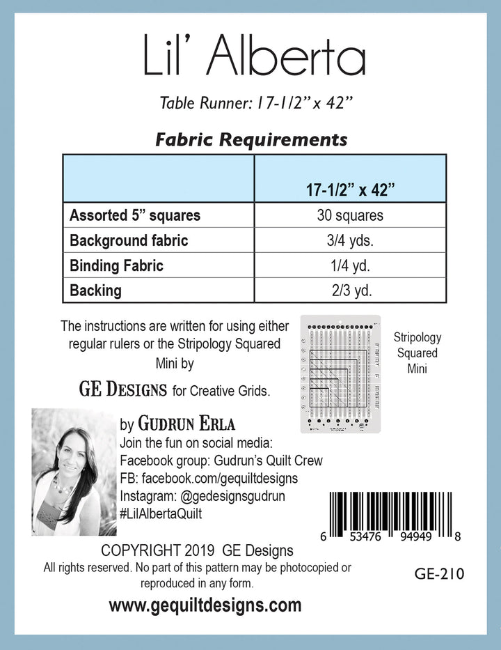 Lil' Alberta - Table runner pattern 210 Pattern GE Designs   