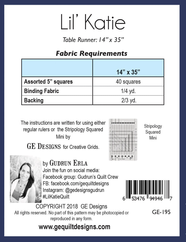 Lil' Katie - Table runner pattern 195 Pattern GE Designs   