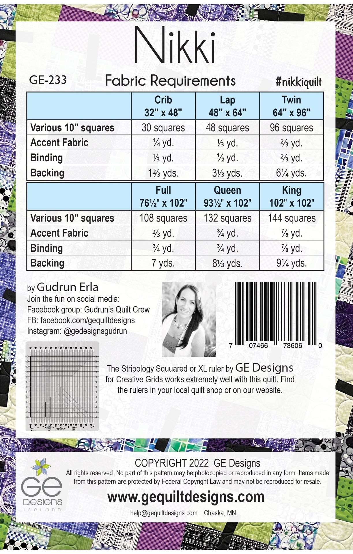 Nikki - 10" square Pattern 233 Pattern GE Designs   