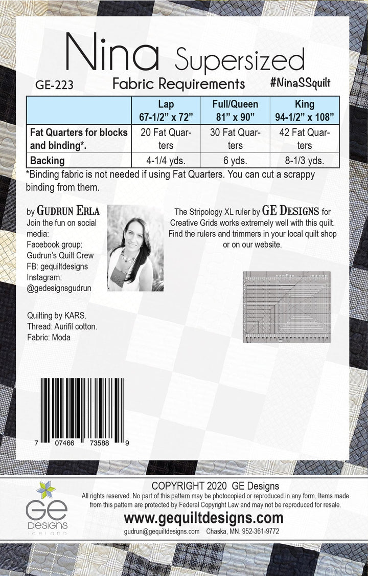Nina Supersized - Fat Quarter Pattern 223 Pattern GE Designs   