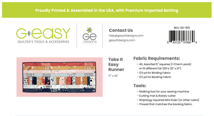 Quilt-As-You-Go Batting Kit PREORDER - Take It Easy Runner Pattern GE Designs