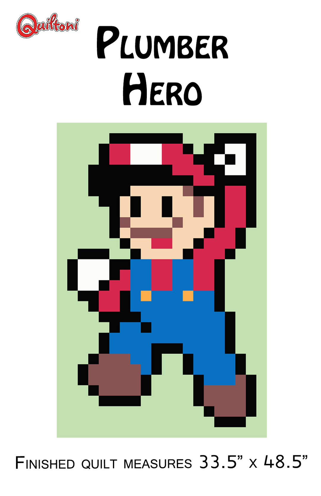 Pattern cover: Quiltoni Plumber Hero pixel quilt pattern